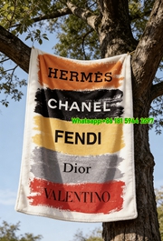 Fendi Luxury Designer Brand Striped Flannel Sofa Throw Blanket IMG_9360
